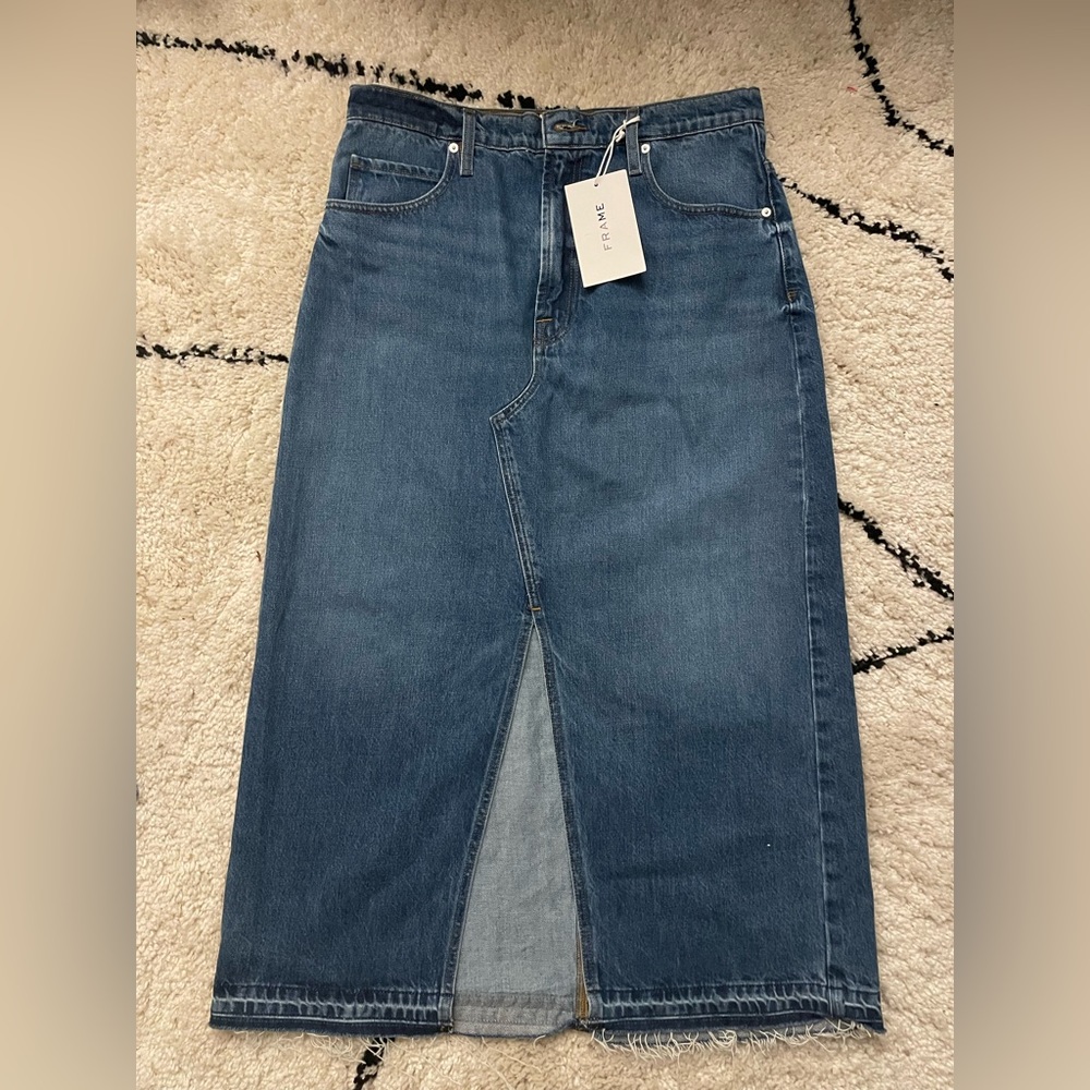 Frame size 30 denim Midaxi skirt. Medium wash.